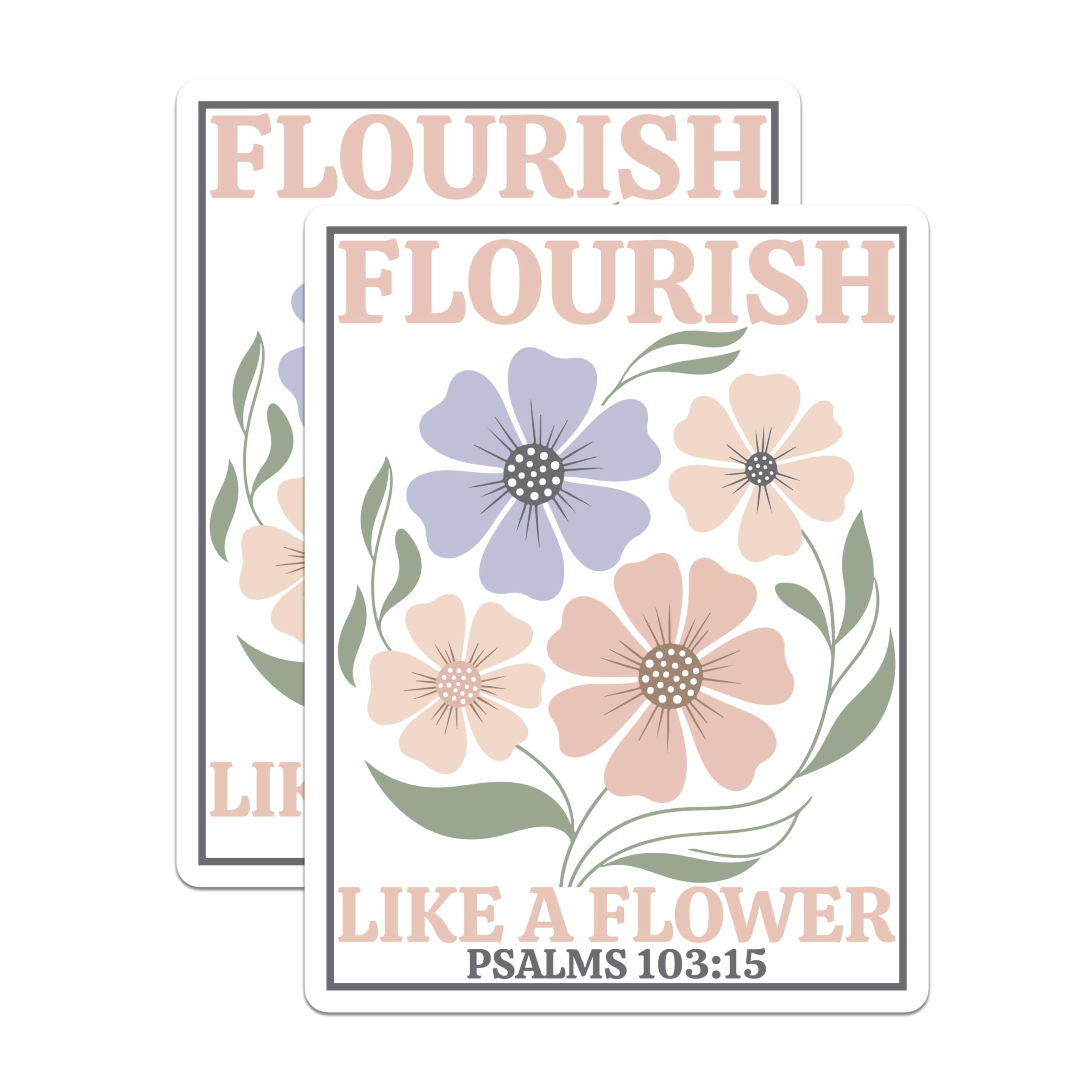 (2 Pack) Floral Flourish Stickers - Flower Bouquet Stickers - Psalms Verse Stickers- 5" On Longest Side - Sticks to Smooth Flat Surfaces - Made in USA - BMCS16935