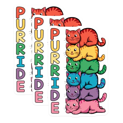 (3 Pack) Purride Cat Decals - Colorful Cats - Stacked Kitten Laptop Decal - 3 Inches On Longest Side - Easy Peel & Apply - Made in USA - 3MCS8318