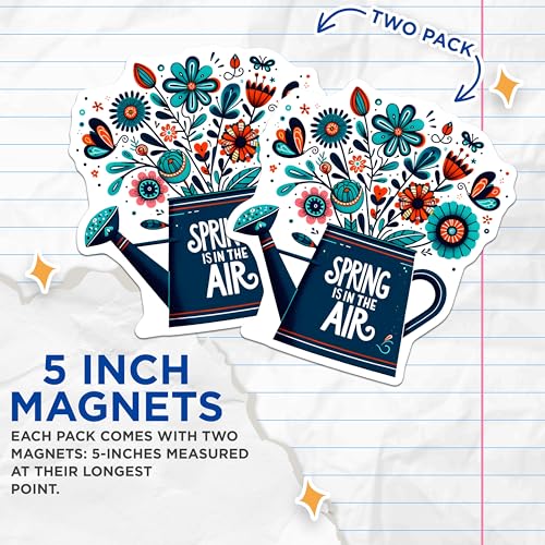 (2 Pack) Spring is in The Air Magnets - Flower Design - Floral Illustration - 5" On Longest Side - for Cars, Fridges, Toolboxes - Made in USA - MAG8002