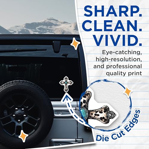(2 Pack) Leopard Cross Stickers - Religious Sticker - 5" On Longest Side - Sticks to Smooth Flat Surfaces - Made in USA - BMCS8732 - BMCS8732