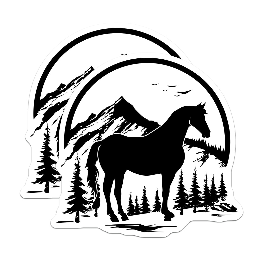 (2 Pack) Horse Mountain Scene Magnets - Equestrian Lover Decor - Rustic Nature Adventure Magnets - 5 Inches On Longest Side - Thick Durable Magnet - Made in USA - MAG37671