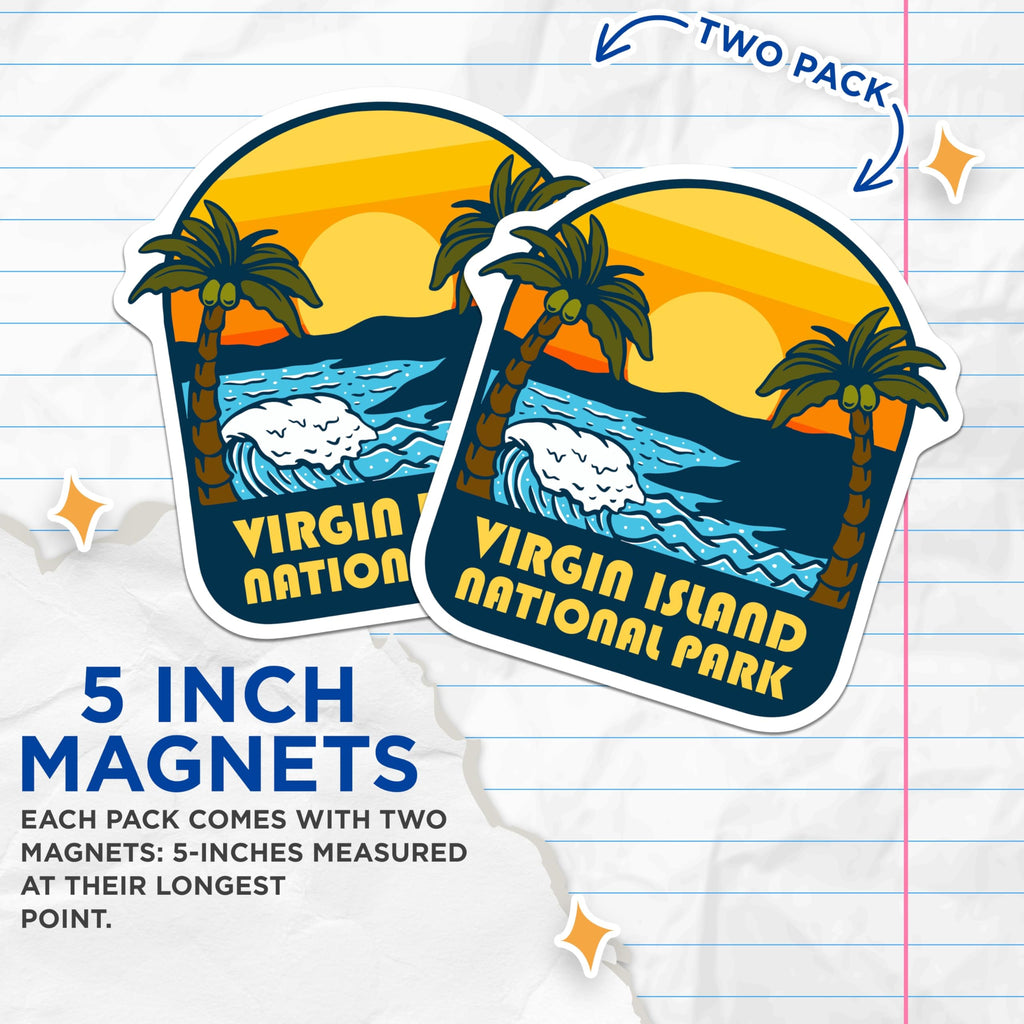 (2 Pack) Virgin Islands Magnets - National Park Decor - Tropical Beach Magnets - 5" On Longest Side - Premium Magnet - for Cars, Refrigerators, Toolboxes, Lockers - Made in USA - MAG17875