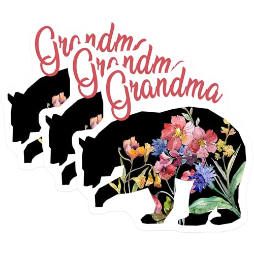 (3 Pack) Grandma Bear Decals - Floral Bear - Laptop Decal - 3 Inches On Longest Side - Easy Peel & Apply - Made in USA - 3MCS4550