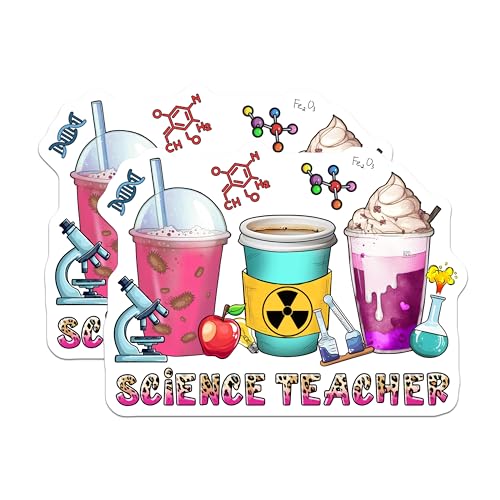 (2 Pack) Science Teacher Stickers - Chemistry Art - Fun Educational Decor - 5" On Longest Side - Sticks to Smooth Flat Surfaces - Made in USA - BMCS7837
