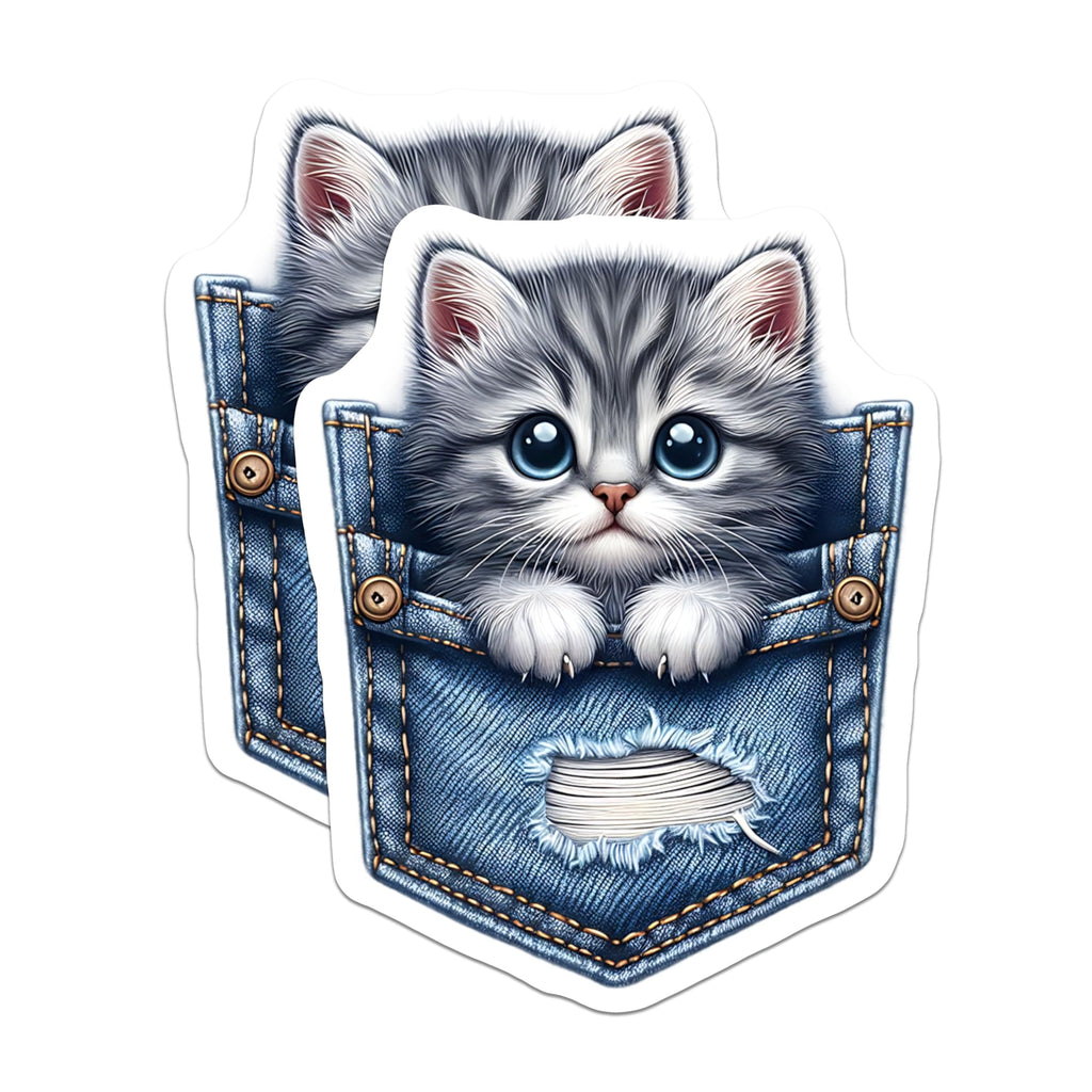 (2 Pack) Kitten in Pocket Magnets - Tabby Cat Decor - Cute Animal Fridge Magnets - 5" On Longest Side - Premium Magnet - for Cars, Refrigerators, Toolboxes, Lockers - Made in USA - MAG16023