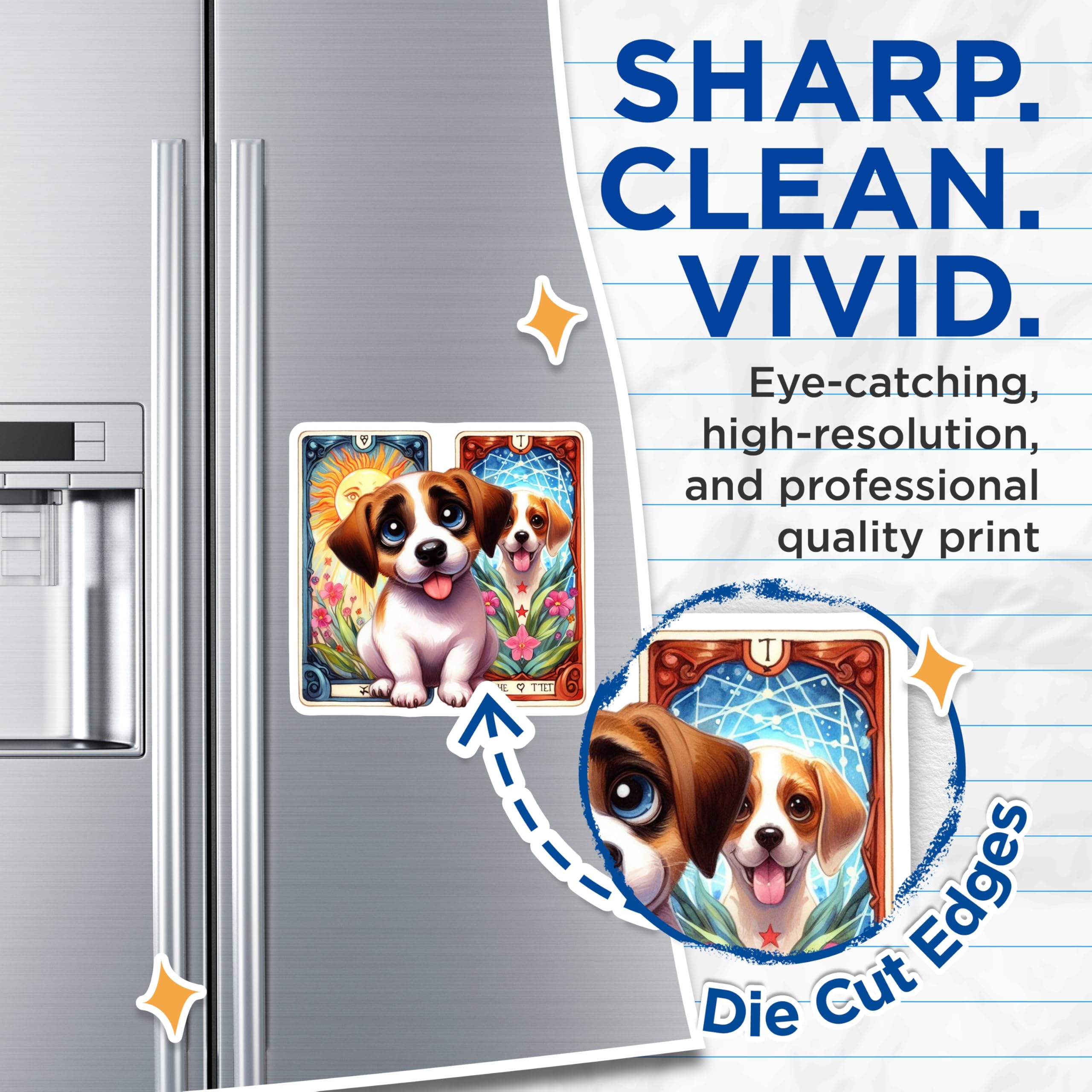 (2 Pack) Jack Russell Puppy Magnets - Adorable Dog Art - Whimsical Tarot Card Magnets - 5 Inches On Longest Side - Thick Durable Magnet - Made in USA - MAG22409