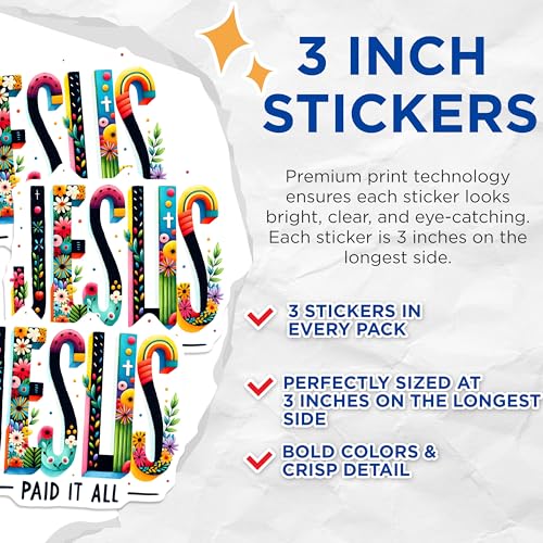 (3 Pack) Jesus Paid It All Decals - Christian Decals - Religious Saying - 3 Inches On Longest Side - Easy Peel & Apply - Made in USA - 3MCS1897