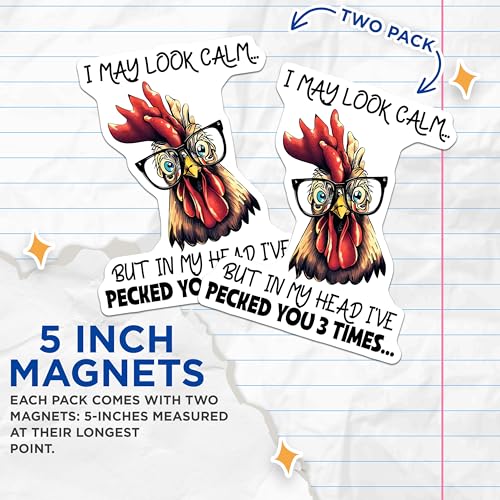 (2 Pack) Funny Chicken Magnets - 5" On Longest Side - for Cars, Fridges, Toolboxes - Made in USA - MAG7741