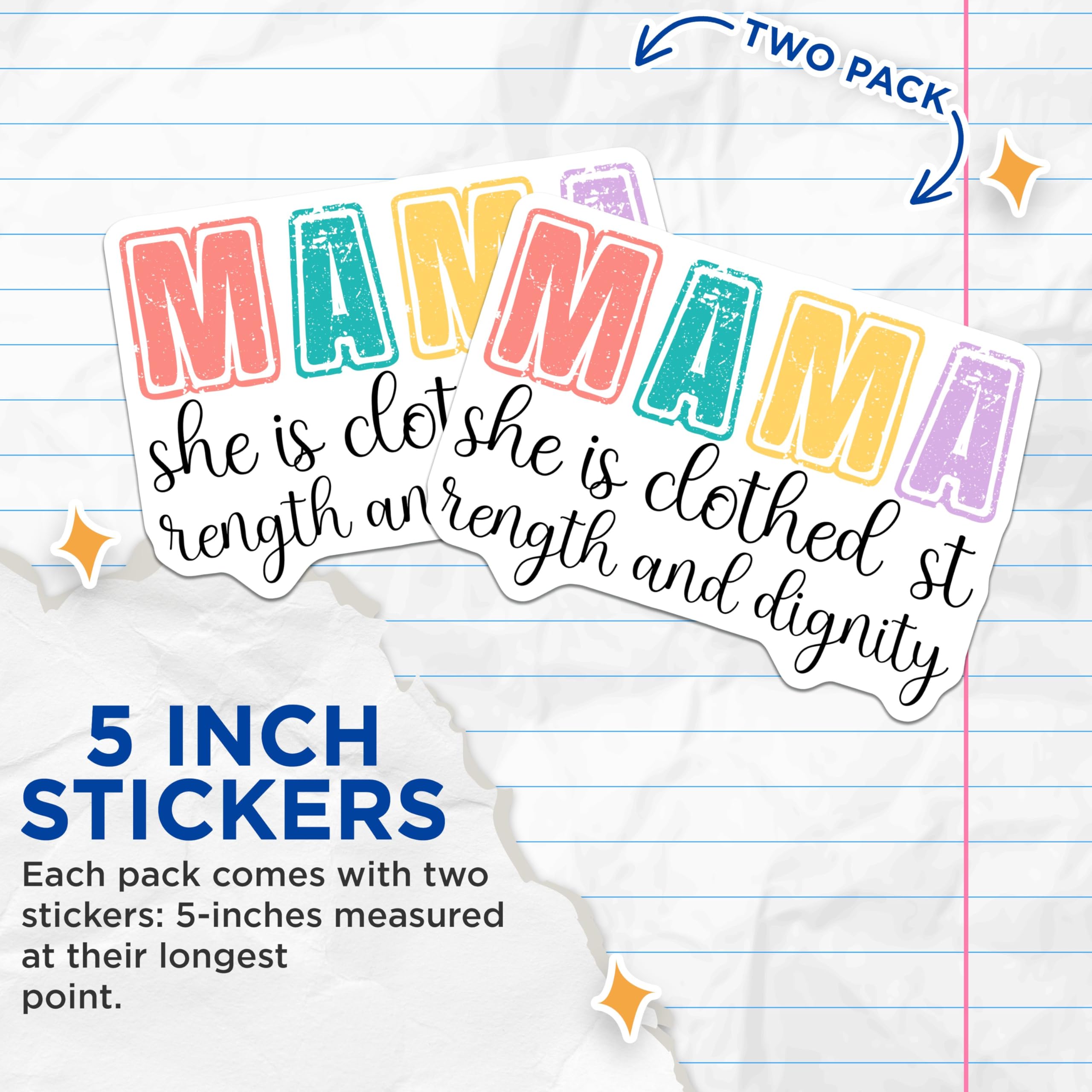 (2 Pack) Mama Quote Stickers - Inspirational Sticker - Strength and Dignity Sticker - 5" On Longest Side - Sticks to Smooth Flat Surfaces - Made in USA - BMCS8966