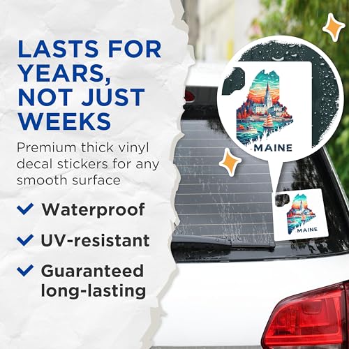 (2 Pack) Maine State Stickers - Travel Souvenir Stickers - Sailboat Mountain Lake Stickers - 5" On Longest Side - Sticks to Smooth Flat Surfaces - Made in USA - BMCS5156