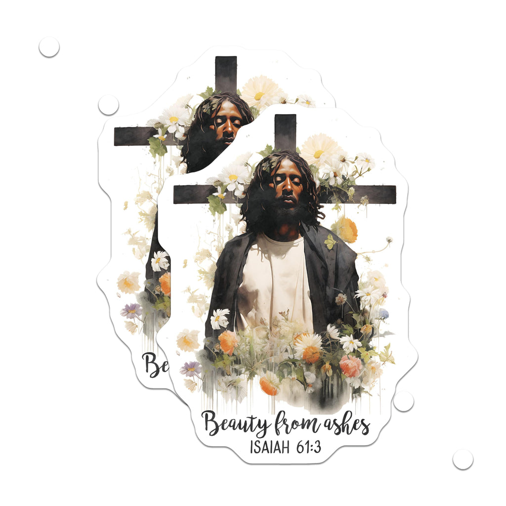 (2 Pack) Jesus Christ Magnets - Beauty from Ashes Isaiah 61 3 - Christian Faith Inspirational Decor - 5 Inches On Longest Side - Thick Durable Magnet - Made in USA - MAG21725
