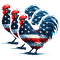 (3 Pack) American Flag Rooster Decals - Patriotic Chicken - USA Pride Decor- 3 Inches On Longest Side - Easy Peel & Apply - Made in USA - 3MCS5322