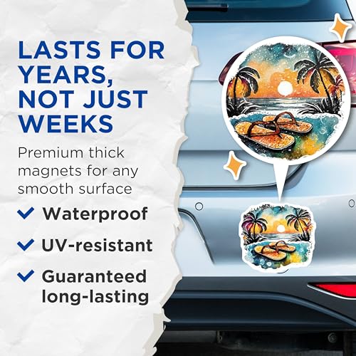 (2 Pack) Sunset Beach Theme Magnets Magnets - Tropical Sunset Decor - 5" On Longest Side - Made in USA - Sticks to Refrigerators & Metal Surfaces - MAG9326