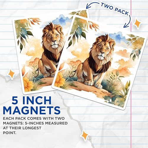 (2 Pack) Lion Magnets Magnets - Lion Safari Decor - 5" On Longest Side - Made in USA - Sticks to Refrigerators & Metal Surfaces - MAG8694