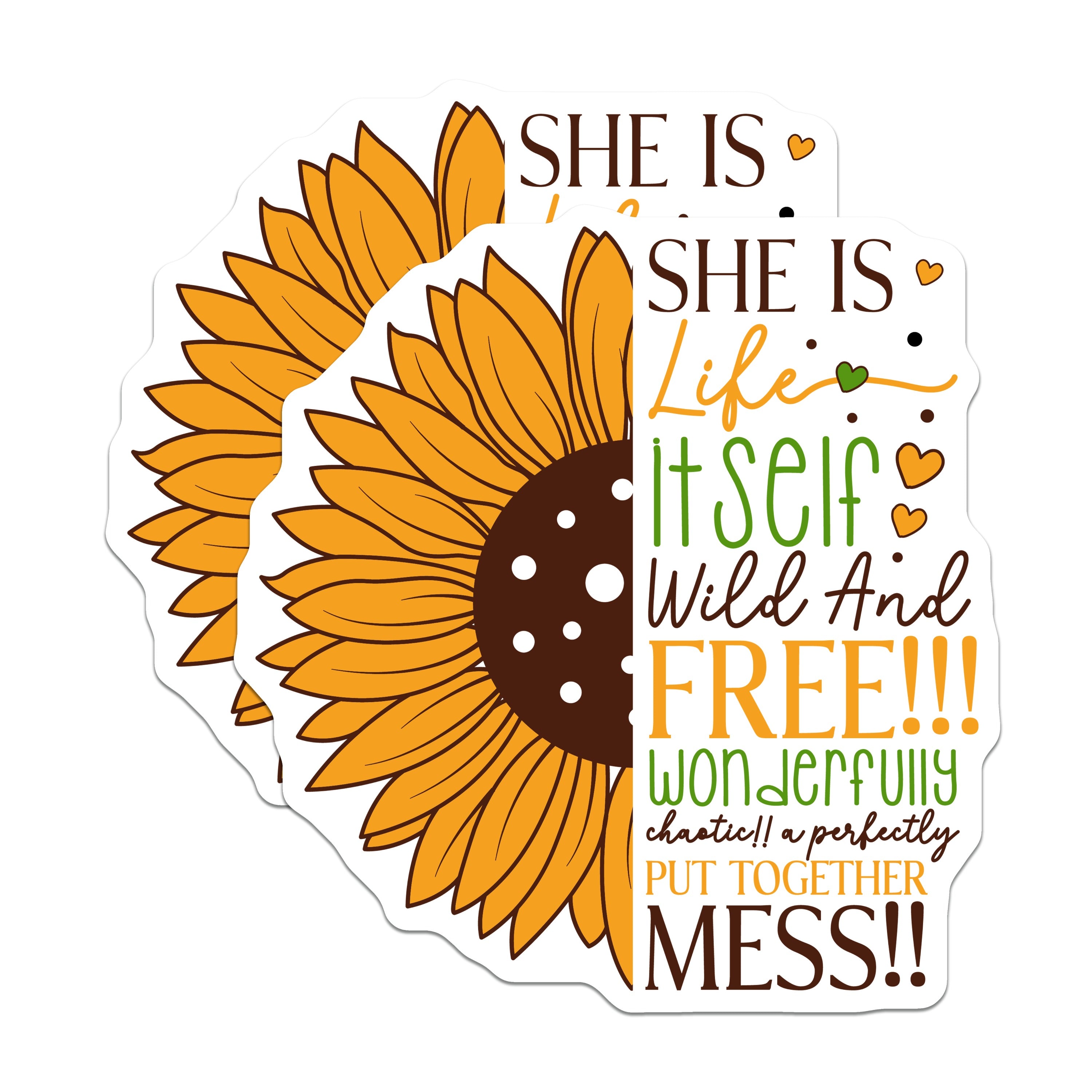 (2 Pack) Sunflower Quote Magnets - Wild Free Woman Message - Empowering Boho Decor - Chaotic Mess Affirmation - 5 Inches On Longest Side - Thick Durable Magnet - Made in USA - MAG38734