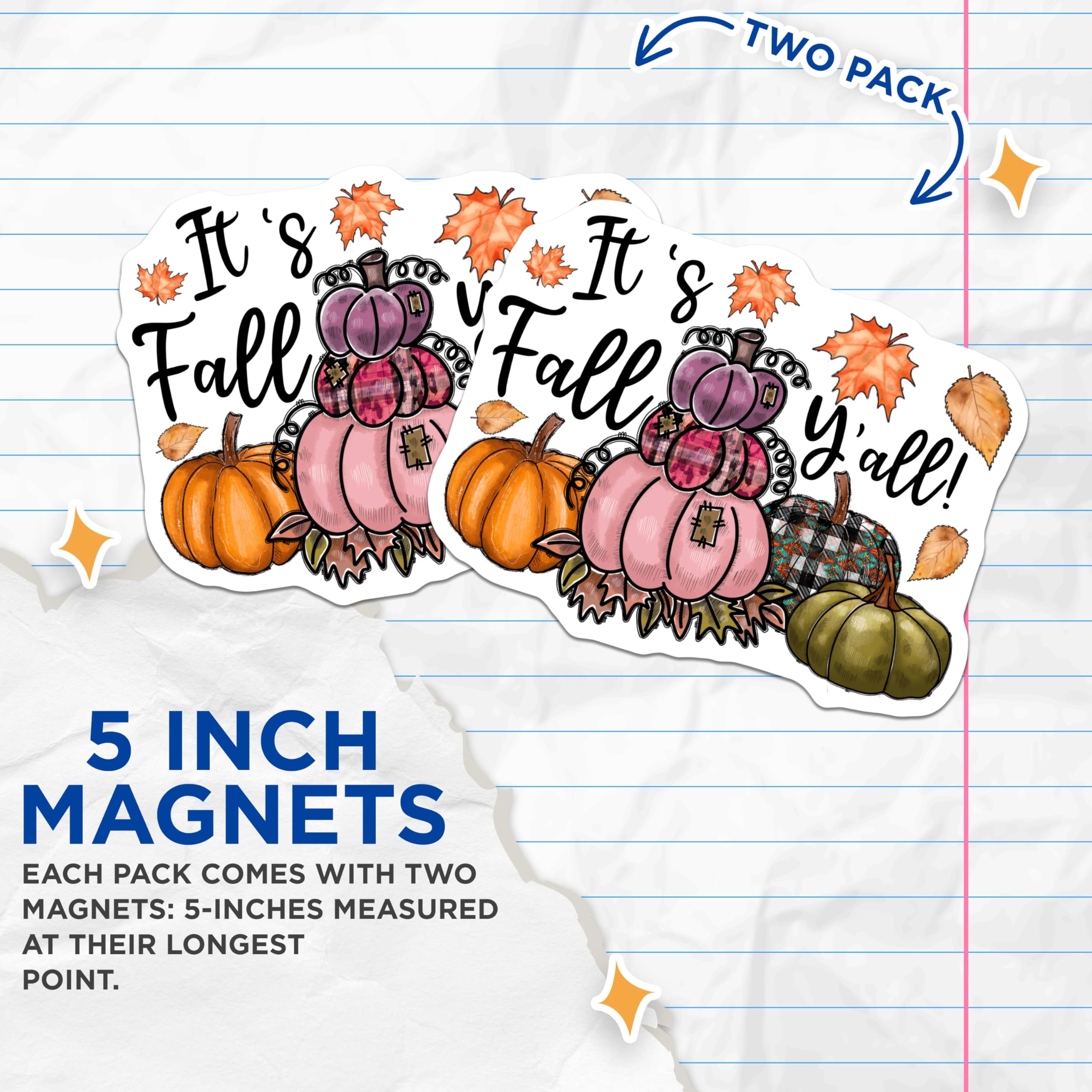 (2 Pack) Fall Yall Magnets - Autumn Pumpkin Decor - Farmhouse Refrigerator Art - Seasonal Home Accent - Thanksgiving Decor - 5 Inches On Longest Side - Thick Durable Magnet - Made in USA - MAG29886