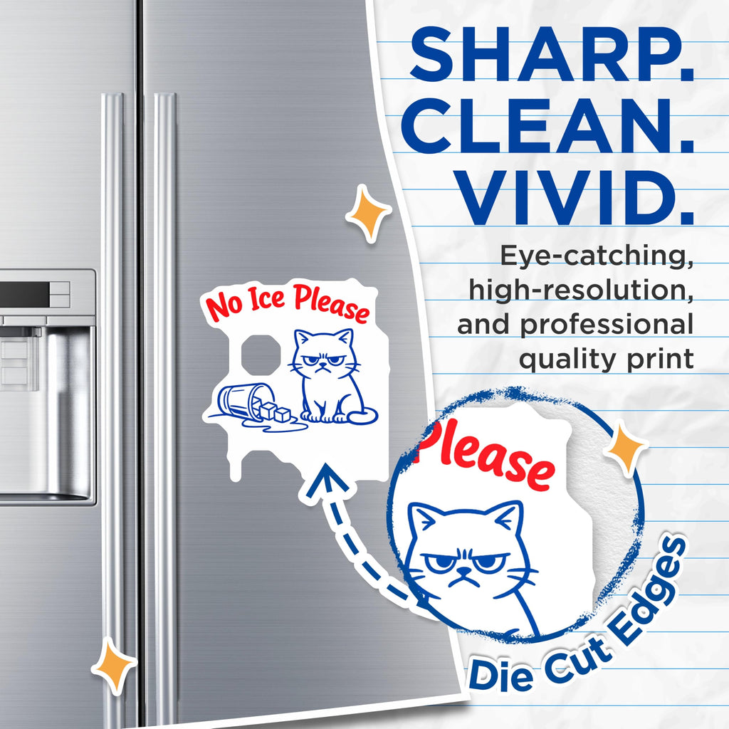 (2 Pack) No Ice Please Cat Magnets - Grumpy Kitty Beverage Statement - Funny Refrigerator Locker Decor - 5 Inches On Longest Side - Thick Durable Magnet - Made in USA - MAG22865