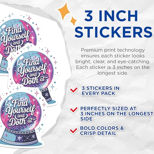 (3 Pack) Crystal Ball Decals - Fortune Teller - Find Yourself and Doth - Laptop Decal- 3 Inches On Longest Side - Easy Peel & Apply - Made in USA - 3MCS5449