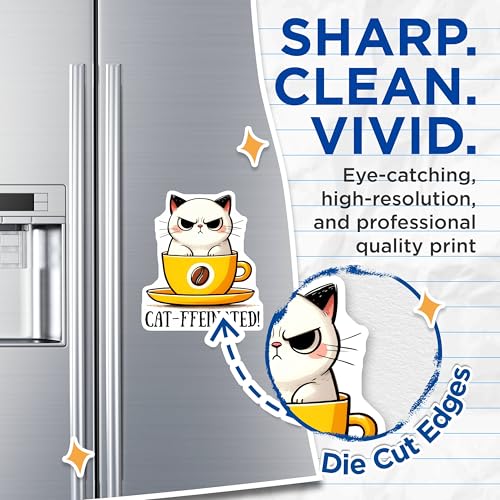 (2 Pack) Catfffeinated Cat Magnets - Cute Coffee Cat Magnets - Funny Animal Magnets for Fridge - 5" On Longest Side - for Cars, Refrigerators, Toolboxes, Lockers - Made in USA BMCS3294
