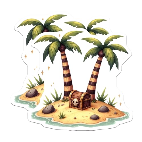 (2 Pack) Island Treasure Chest Magnets - Pirate-Themed Decor - Palm Trees Magnet - Adventure Decoration for Home or Office - 5" On Longest Side - for Cars, Fridges, Toolboxes - Made in USA - MAG6797