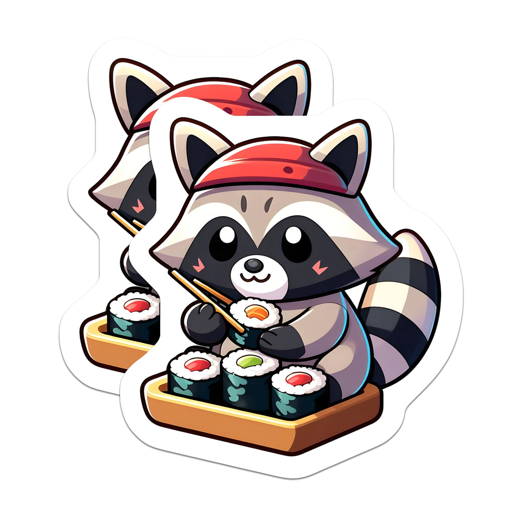 (2 Pack) Cute Raccoon Sushi Magnets - Kawaii Animal Fridge Decor - Japanese Food Lover Kitchen Art - Funny Foodie Locker Decor - 5" - Durable Magnet - Made in USA - MAG38366