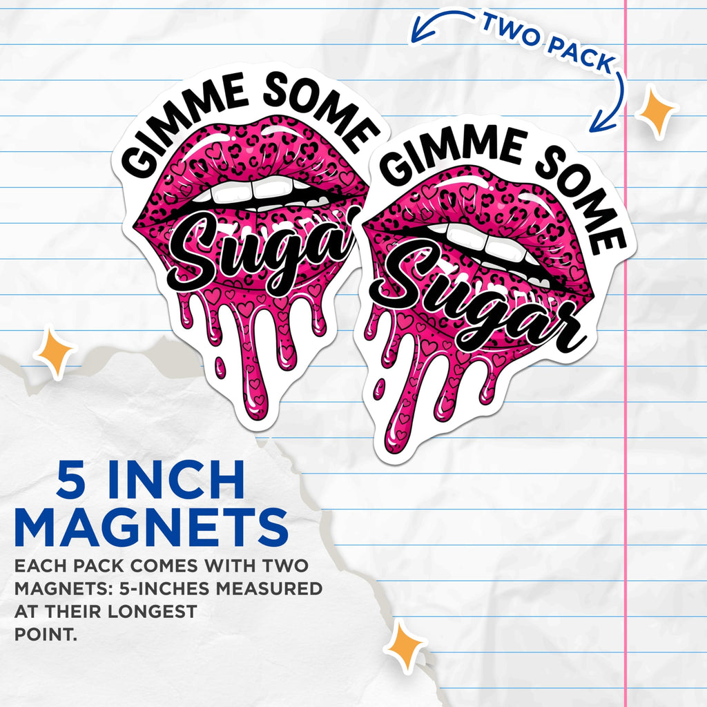 (2 Pack) Lips Magnets - Gimme Some Sugar - Pink Leopard Heart Print - 5" On Longest Side - Premium Magnet - for Cars, Refrigerators, Toolboxes, Lockers - Made in USA - MAG17795