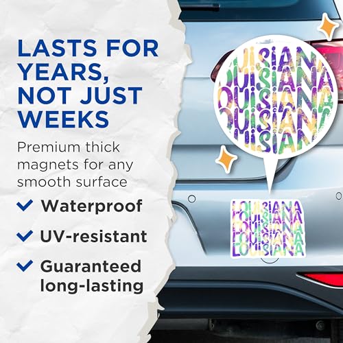 (2 Pack) Louisiana Pride Magnets - State Souvenir - Colorful Louisiana - Southern Memorabilia - Unique Louisiana Artwork - 5" On Longest Side - for Cars, Fridges, Toolboxes - Made in USA - MAG3966