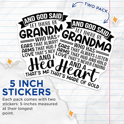 (2 Pack) Grandma Stickers - Family Quote - Sentimental Words - 5" On Longest Side - Sticks to Smooth Flat Surfaces - Made in USA - BMCS5679