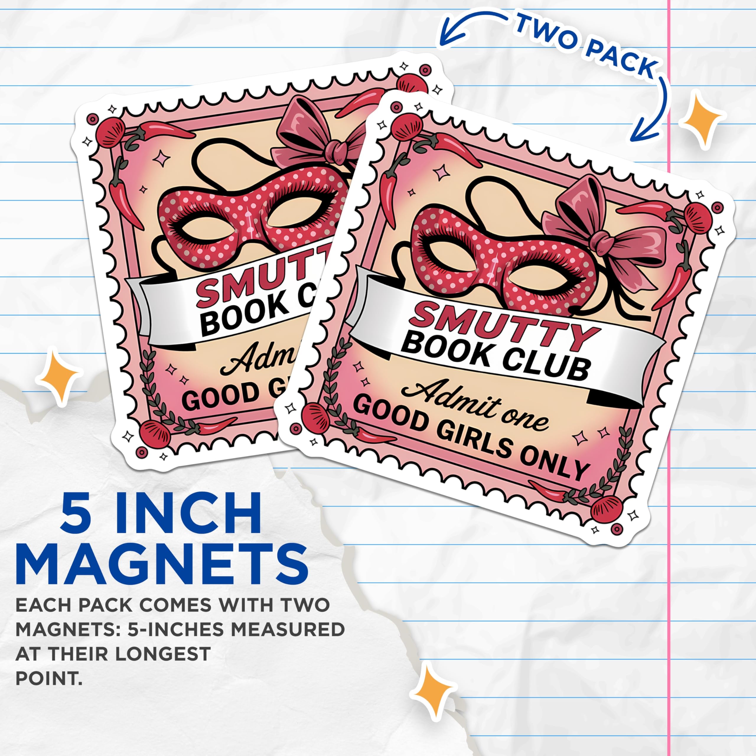 (2 Pack) Smutty Book Club Magnets - Admit One Magnet - Good Girls Only Accessory - 5" On Longest Side - Premium Magnet - for Cars, Refrigerators, Toolboxes, Lockers - Made in USA - MAG14353