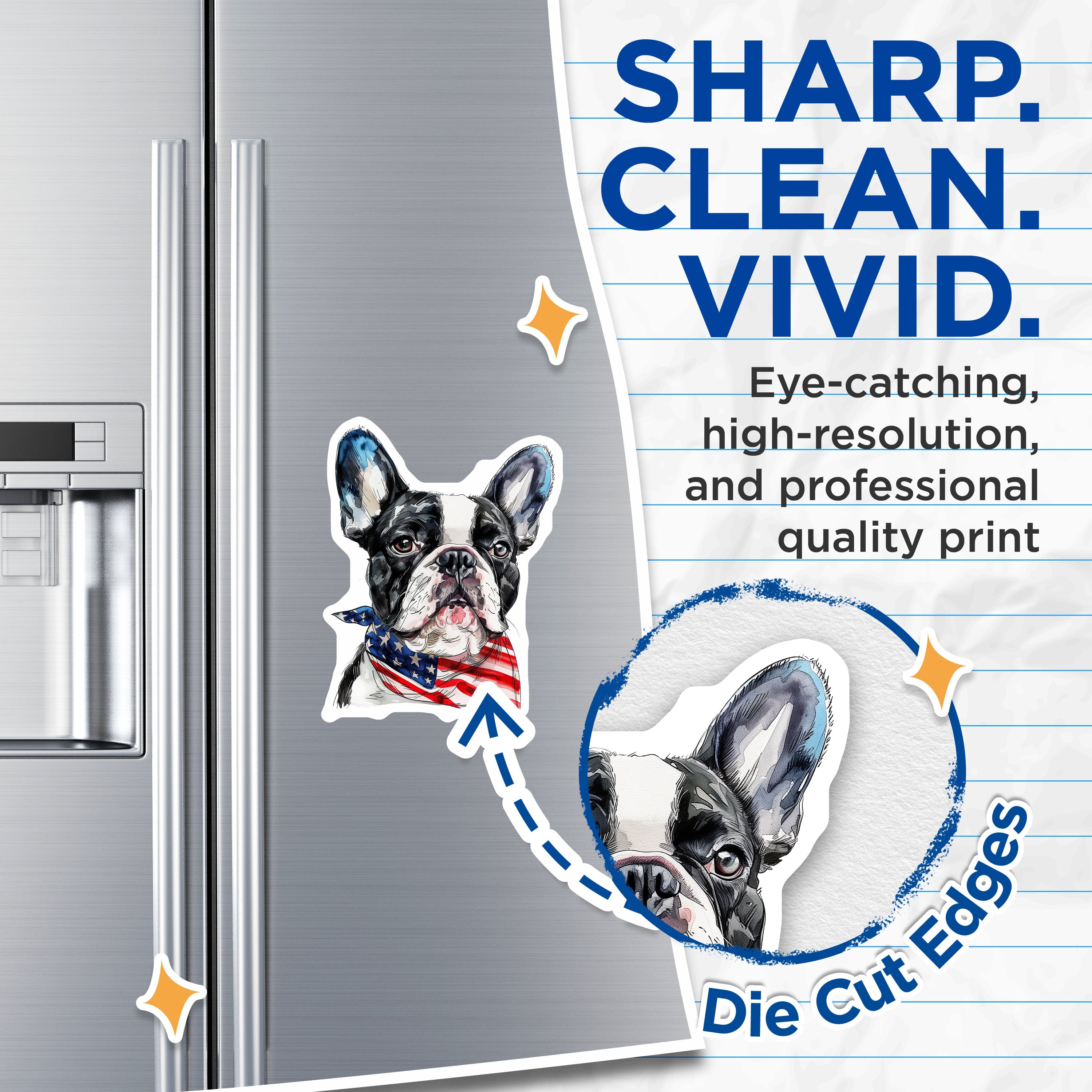 (2 Pack) French Bulldog Magnets - American Flag Dog Art - Patriotic Pet Decor - 5 Inches On Longest Side - Thick Durable Magnet - Made in USA - MAG39056