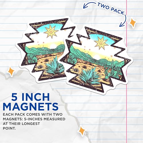 (2 Pack) Southwestern Landscape Magnets Magnets - Desert Scene - Cactus Decor - 5" On Longest Side - Made in USA - Sticks to Refrigerators & Metal Surfaces - MAG8657