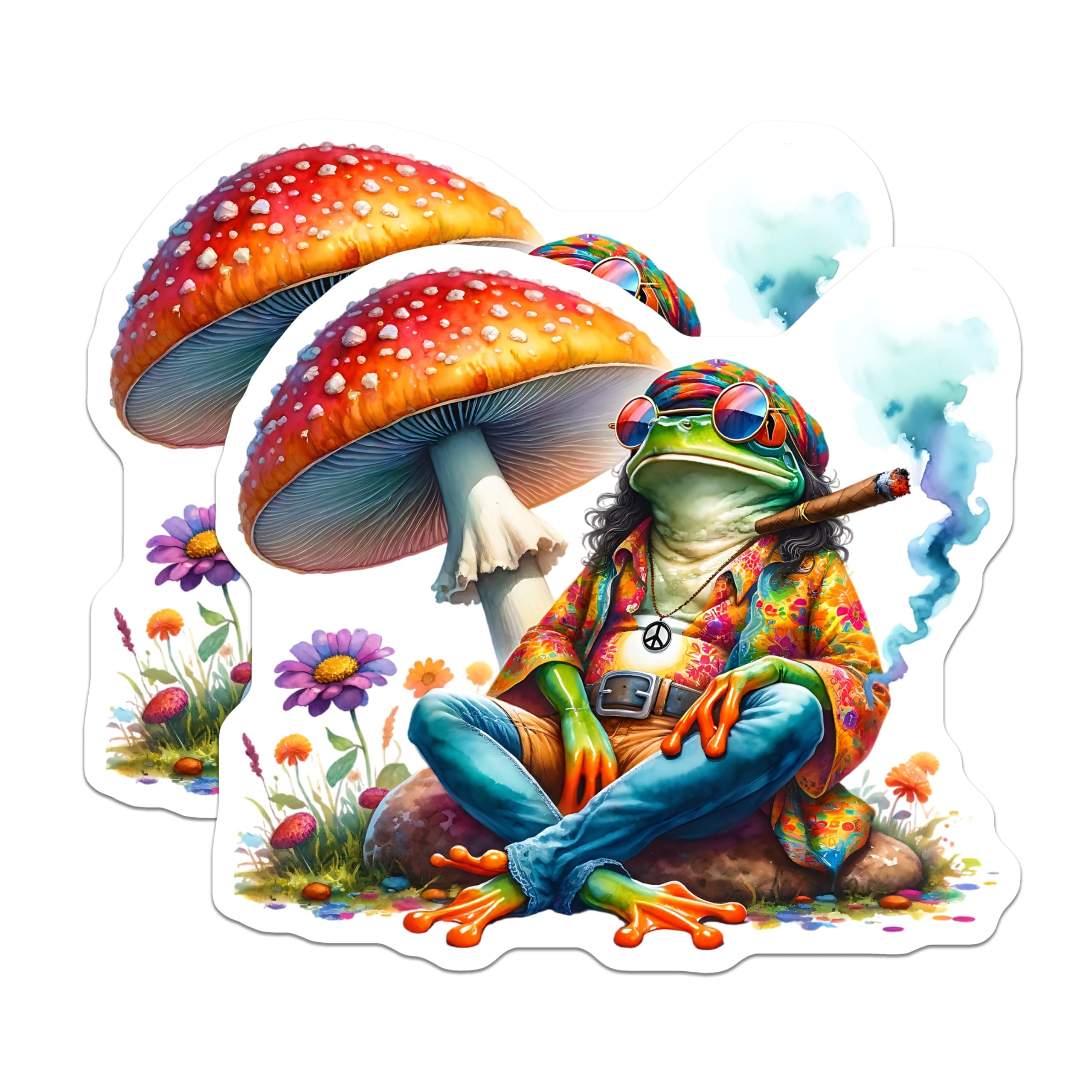 (2 Pack) Hippie Frog Magnets - Mushroom Decor - Funny Frog Art Magnets - 5" On Longest Side - Premium Magnet - for Cars, Refrigerators, Toolboxes, Lockers - Made in USA - MAG16915