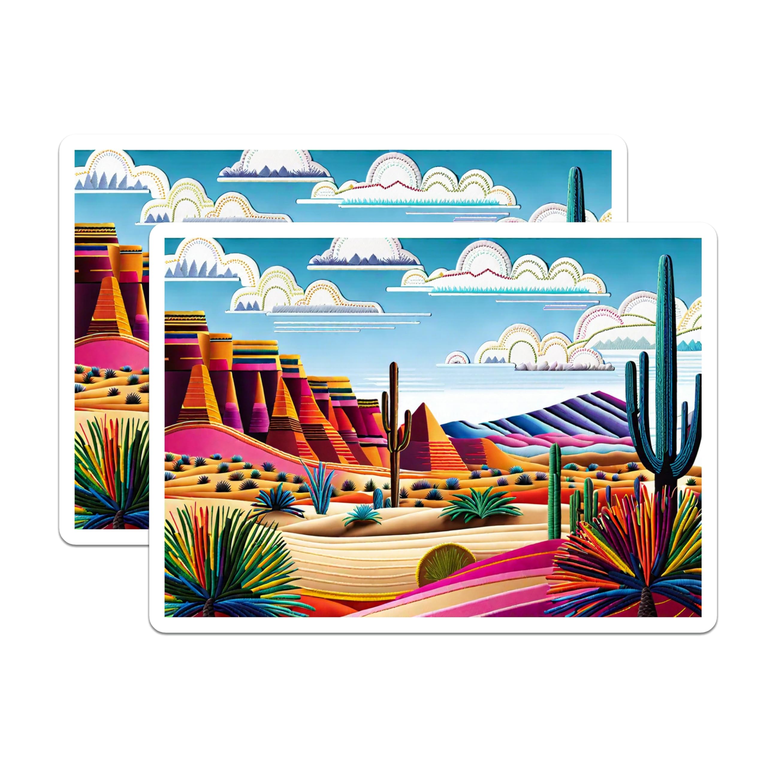 (2 Pack) Desert Landscape Magnets - Southwestern Art Magnets - Cactus Scene Fridge Decor - 5" On Longest Side - Premium Magnet - for Cars, Refrigerators, Toolboxes, Lockers - Made in USA - MAG18612