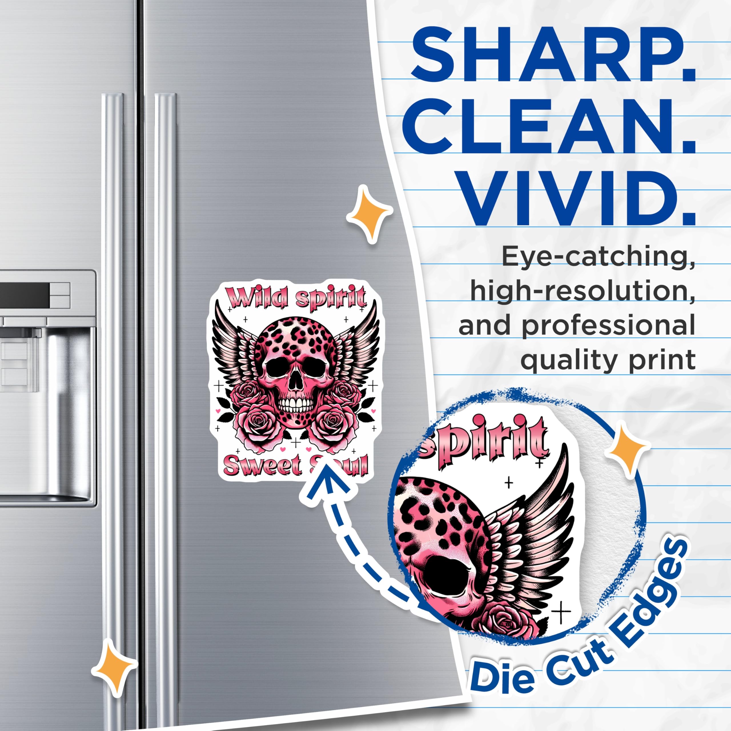 (2 Pack) Skull with Roses Magnets - Winged Skull Art - Sweet Soul Wild Spirit Home Decor - 5" On Longest Side - Premium Magnet - for Cars, Refrigerators, Toolboxes, Lockers - Made in USA - MAG15885