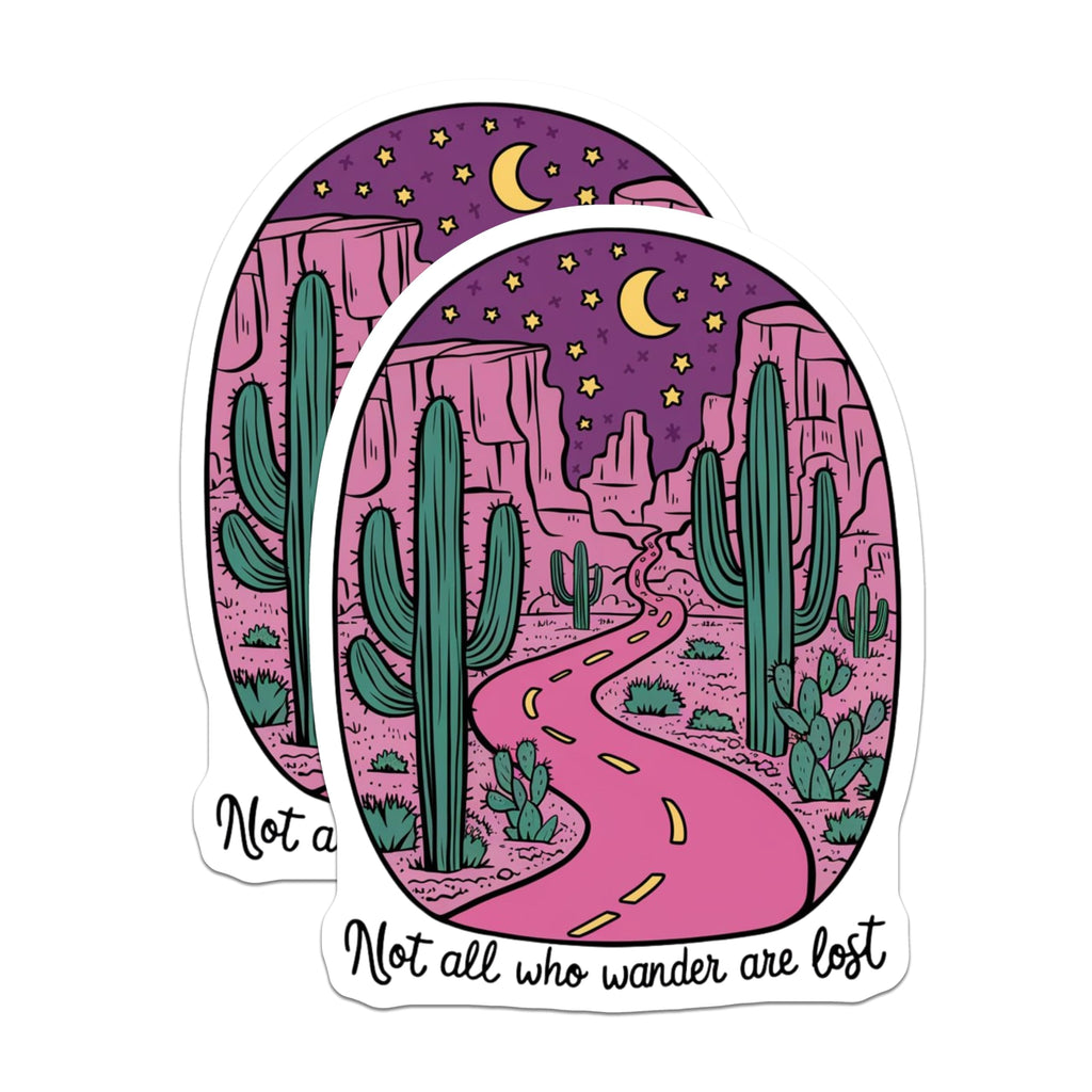 (2 Pack) Wanderlust Stickers - Cactus Desert Road Stickers - Inspirational Travel Quote Stickers - 5" On Longest Side - Sticks to Smooth Flat Surfaces - Made in USA - BMCS4065