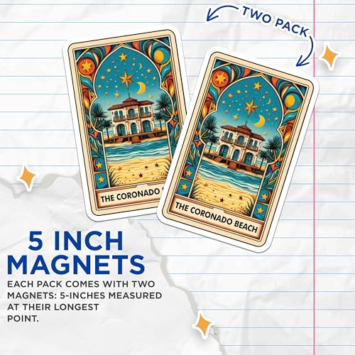(2 Pack) Coastal Home Decor Magnet - Vibrant Beach Scenery - California Vacation Keepsake - 5" On Longest Side - Sticks to Smooth Flat Surfaces - Made in USA - MAG9942
