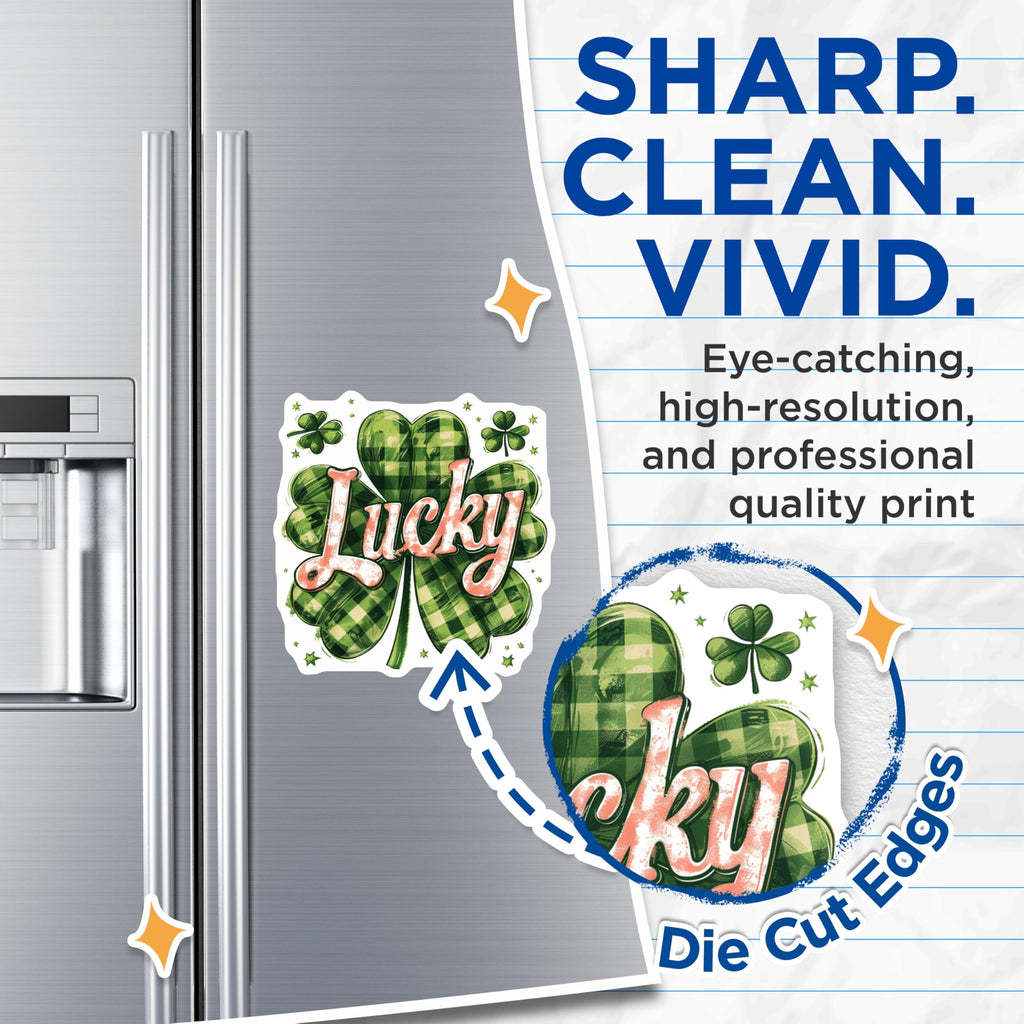 (2 Pack) Lucky Shamrock Magnets - St Patricks Day Decor - Green Plaid Clover Magnets - 5 Inches On Longest Side - Thick Durable Magnet - Made in USA - MAG20052