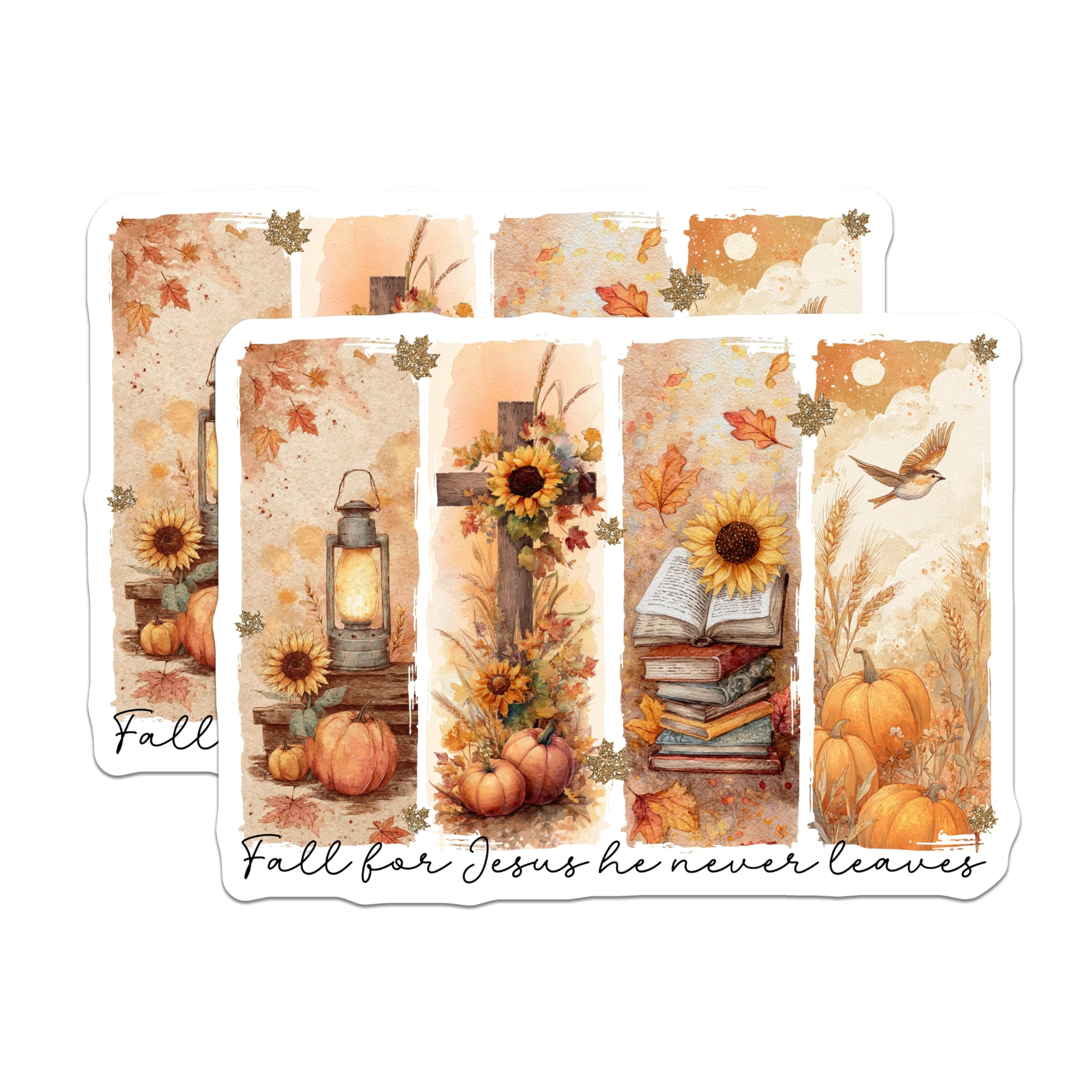 (2 Pack) Christian Fall Magnets - Fall for Jesus Scripture Decor - Autumn Sunflower Pumpkin Art - 5 Inches On Longest Side - Thick Durable Magnet - Made in USA - MAG25741