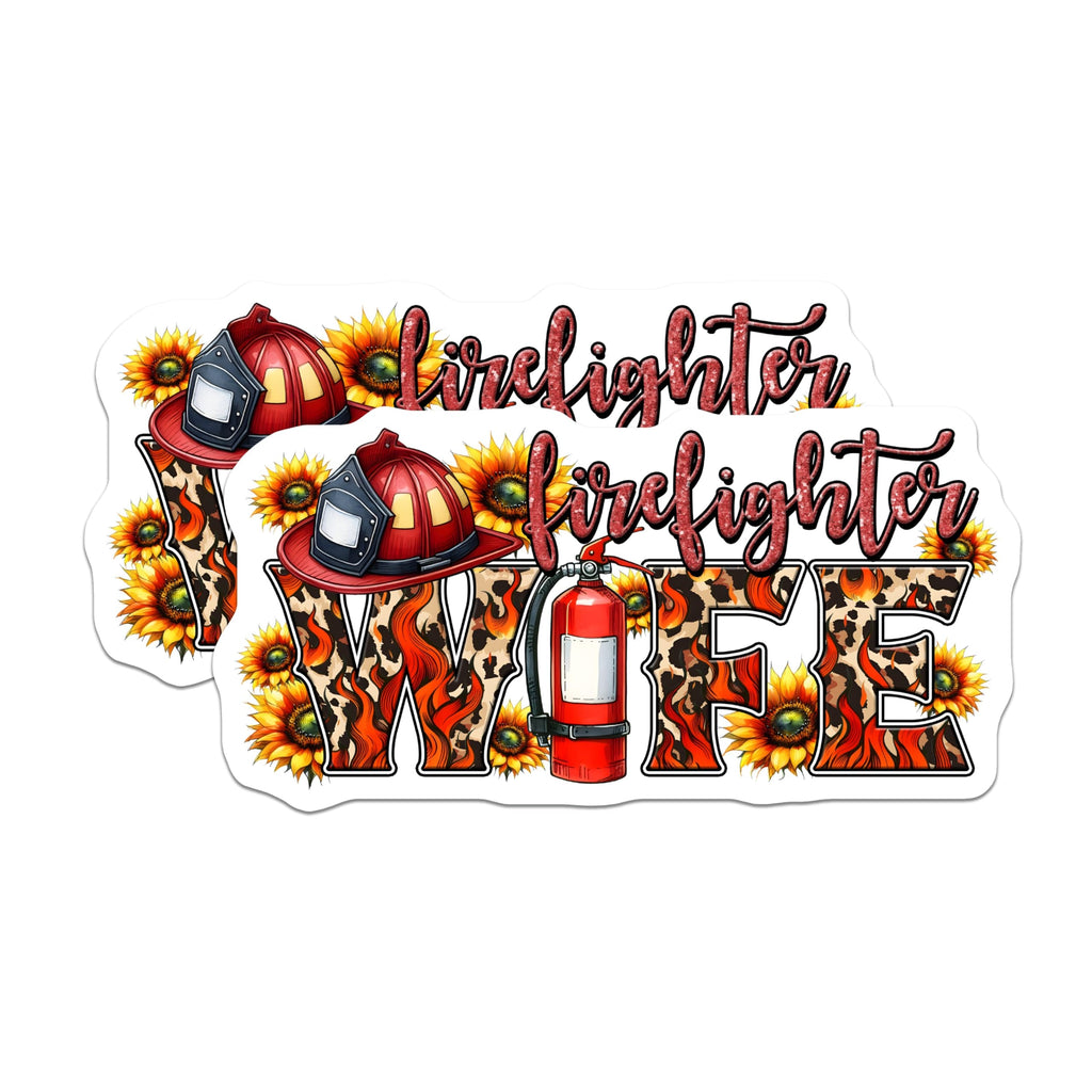 (2 Pack) Firefighter Wife Magnets - Sunflower Fire Mom - Hero Wife Fridge Decor - 5" On Longest Side - Premium Magnet - for Cars, Refrigerators, Toolboxes, Lockers - Made in USA - MAG14159