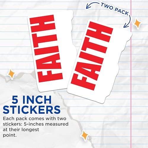 (2 Pack) Faith Stickers - Christian Decor - Inspirational Vinyl Decals - Positive Words - Religious Motivational Stickers - 5" On Longest Side - Sticks to Smooth Flat Surfaces - Made in USA - BMCS6429