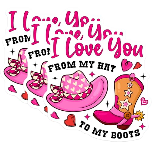 (3 Pack) Cowboy Decals - Country Love - Hat and Boots Stickers - 3 Inches On Longest Side - Easy Peel & Apply - Made in USA - 3MCS2392