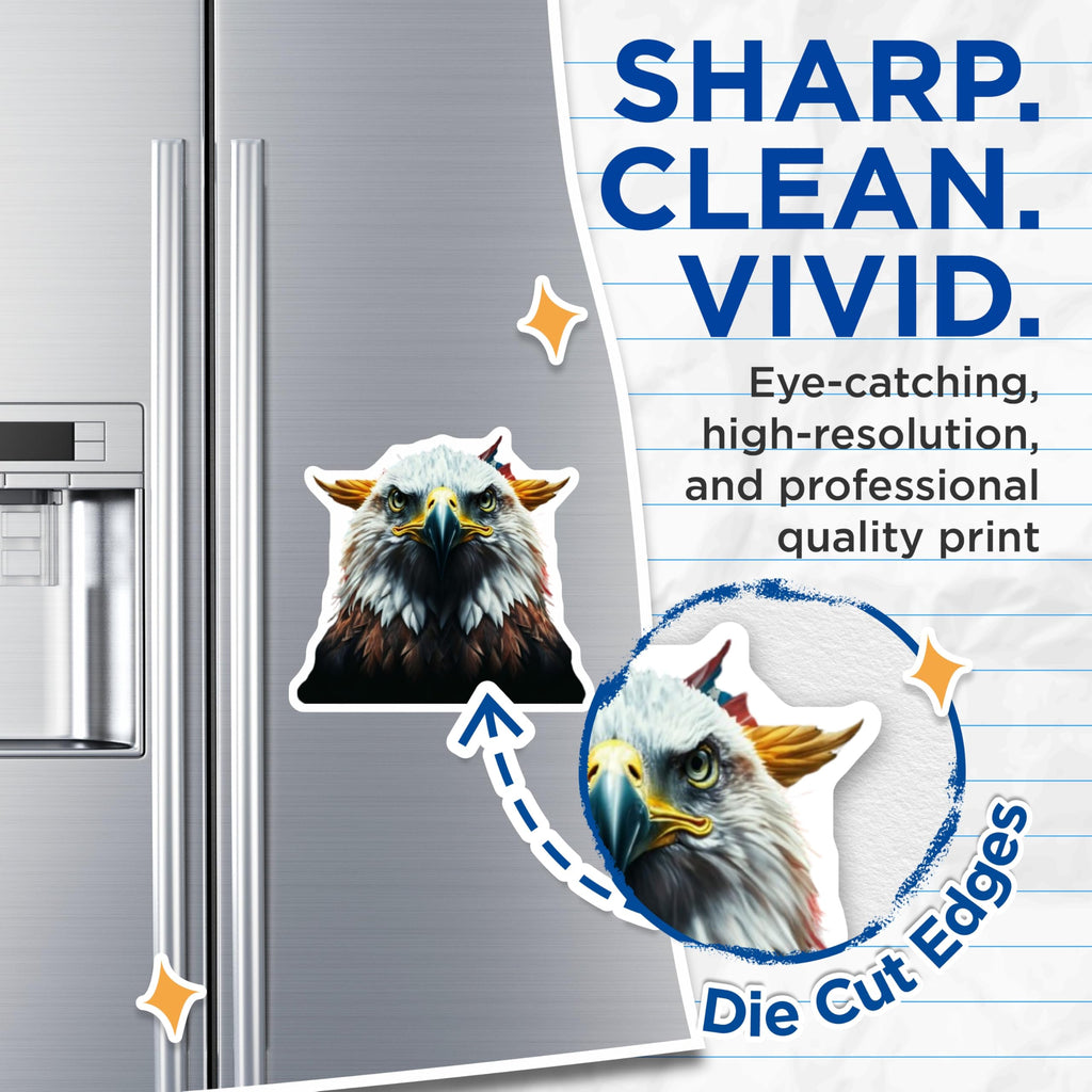 (2 Pack) Bald Eagle Head Magnets - American Patriotic Decor - USA National Bird Art - Wildlife Fridge Magnets - 5 Inches On Longest Side - Thick Durable Magnet - Made in USA - MAG22009