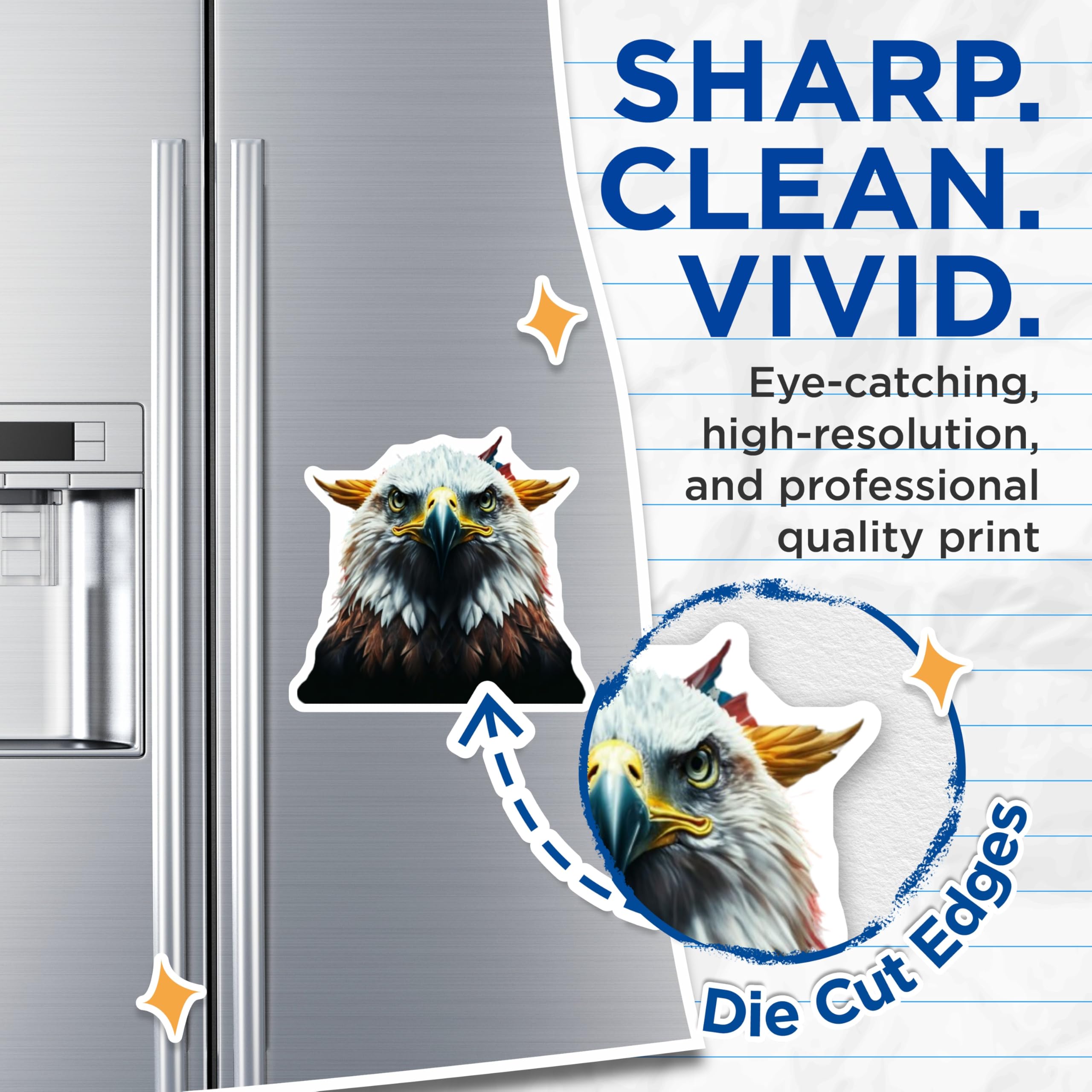 (2 Pack) Bald Eagle Head Magnets - American Patriotic Decor - USA National Bird Art - Wildlife Fridge Magnets - 5 Inches On Longest Side - Thick Durable Magnet - Made in USA - MAG22009