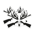 (2 Pack) Hunting Decal Stickers - Deer Skull Antlers - Hunter Rifle Graphic - 5" On Longest Side - Sticks to Smooth Flat Surfaces - Made in USA - BMCS20688