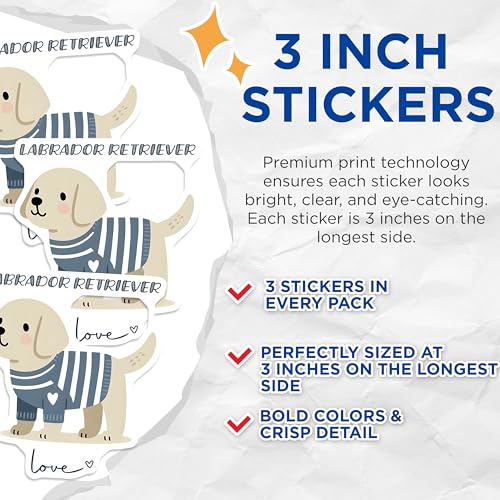 (3 Pack) Labrador Retriever Decals - Puppy Dog - Dog Lover Gift - 3 Inches On Longest Side - Easy Peel & Apply - Made in USA - 3MCS6069
