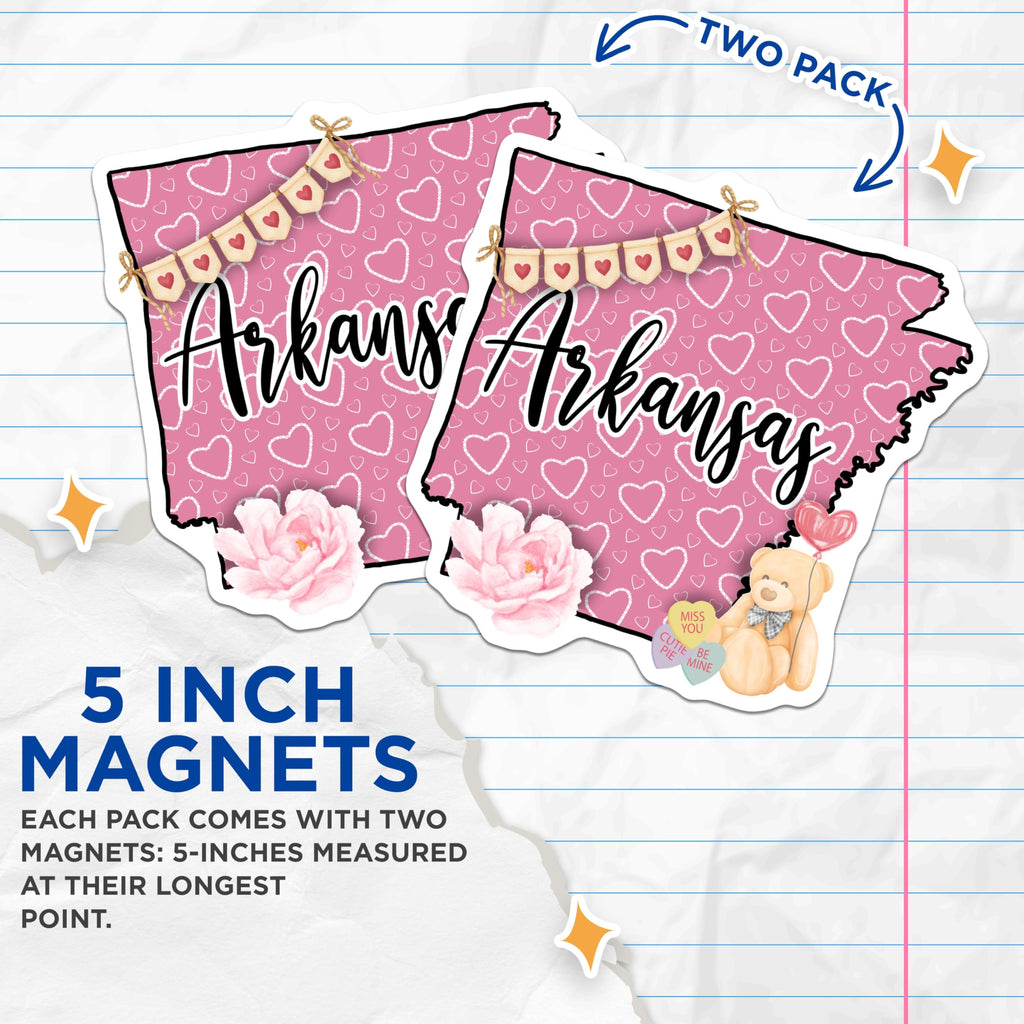 (2 Pack) Arkansas State Magnets - Teddy Bear Souvenir - Arkansas Lover Decor - 5" On Longest Side - Premium Magnet - for Cars, Refrigerators, Toolboxes, Lockers - Made in USA - MAG17879