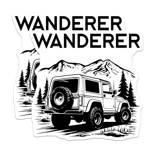 (2 Pack) Wanderer Stickers - Adventure Stickers - Off-Road Mountain Stickers - 5" On Longest Side - Sticks to Smooth Flat Surfaces - Made in USA - BMCS5892