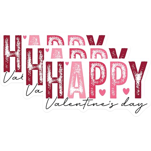 (3 Pack) Happy Valentines Day Decals - Valentines Gift - Love Decals - 3 Inches On Longest Side - Easy Peel & Apply - Made in USA - 3MCS1853