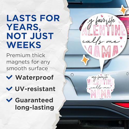 (2 Pack) My Favorite Valentine Calls Me Mama Magnets - Valentine's Day Decor Magnets - Mom Love Magnets - 5" On Longest Side - for Cars, Refrigerators, Toolboxes, Lockers - Made in USA BMCS3070