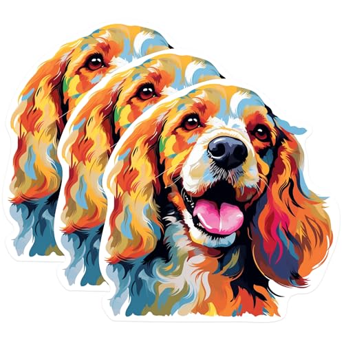 (3 Pack) Cocker Spaniel Decals - Colorful Dog Decal - Laptop Decal - 3 Inches On Longest Side - Easy Peel & Apply - Made in USA - 3MCS0706